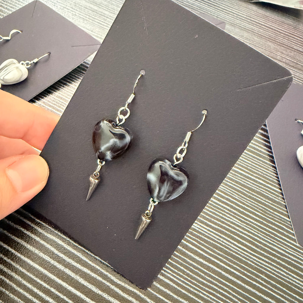 Marble Hearts Earrings (2 Colours) (Handmade) | rotten trinkets
