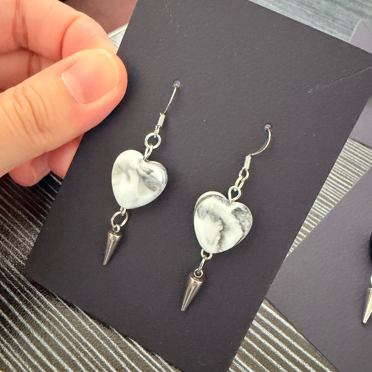Marble Hearts Earrings (2 Colours) (Handmade) | rotten trinkets