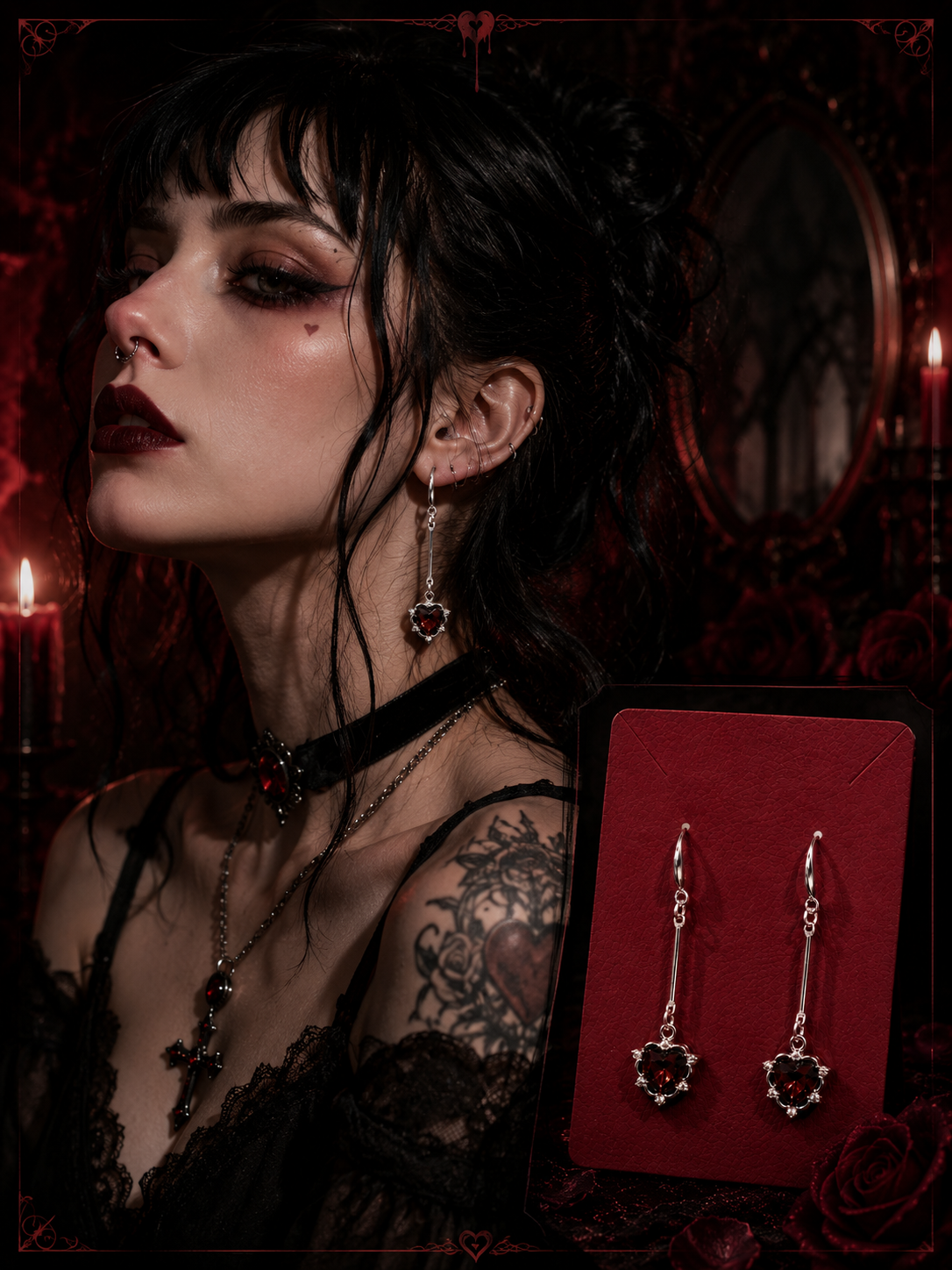 "Crimson Hearts" Earrings (Handmade) | rotten trinkets